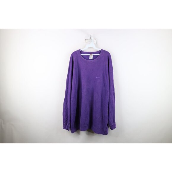Vtg 90s Nike Mens 2XL Distressed Travis Scott Mini Swoosh Sweatshirt Purple USA - Picture 1 of 16